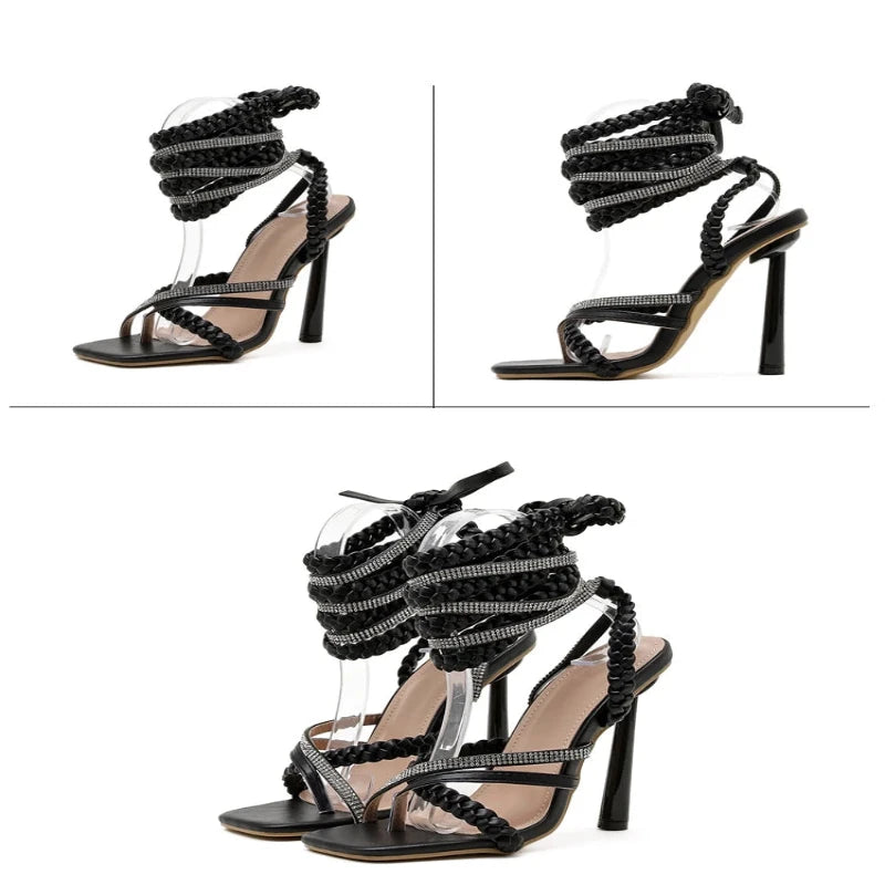 Discover the Aneikeh 2024 collection: stunning Crystal Bling Sandals for women, featuring gladiator-inspired stiletto heels and chic cross-tied pumps. A dazzling choice for those who want to stand out!