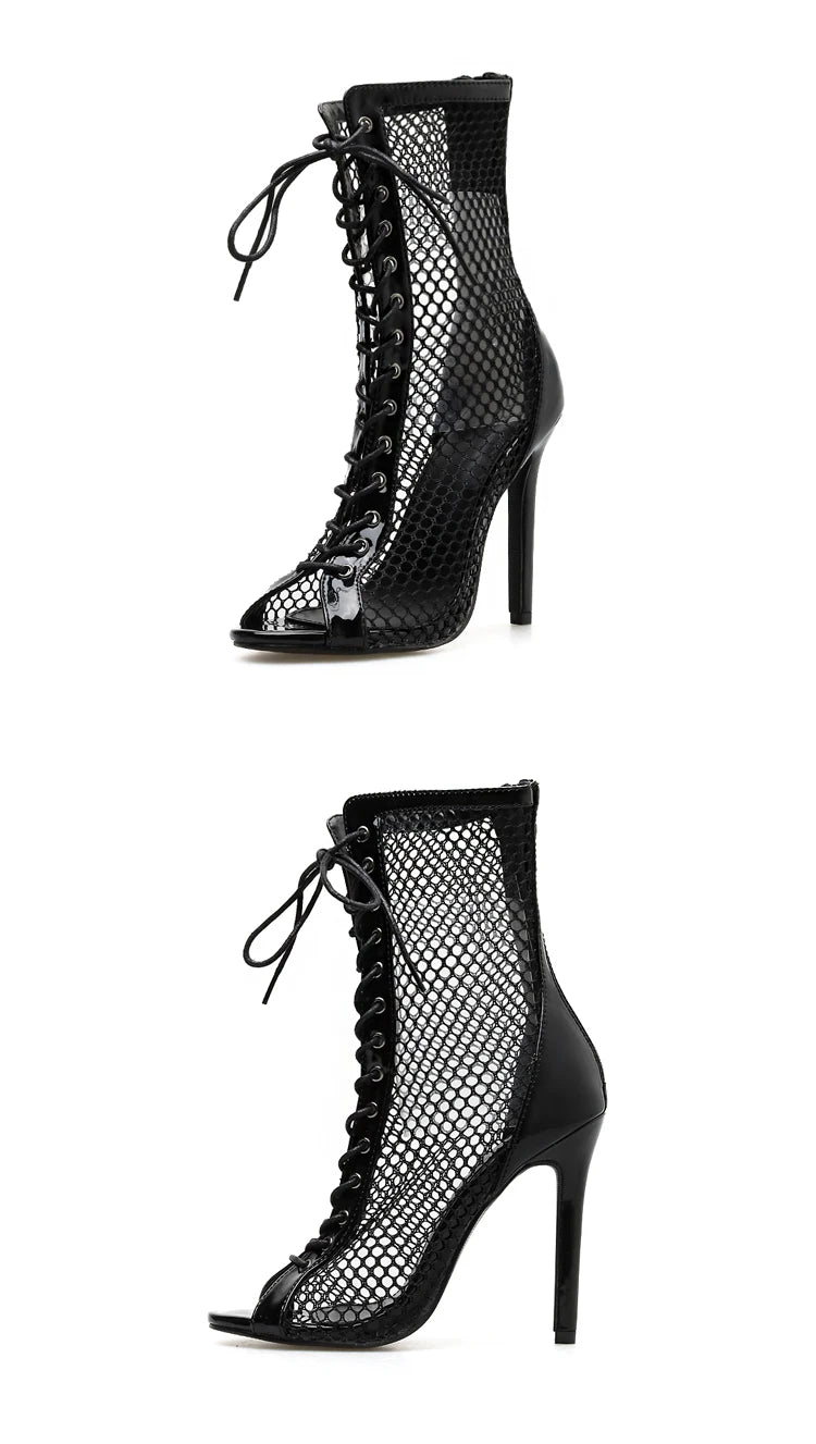 Eilyken's Gladiator Stiletto Heels: the ultimate women's boots with a peep toe and cross-tied lace-up design. These sexy, hollow-out pumps are sure to turn heads and elevate any outfit.