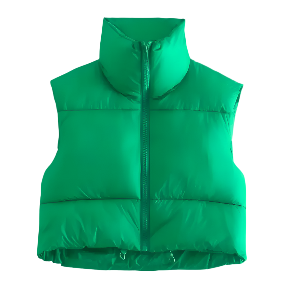 Fashionable Women's Cropped Puffer Vest: A Warm, Solid-Colored, Lightweight, Sleeveless Zippered Down Jacket for Winter Outerwear and Street Style