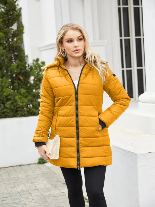 Discover the 2024 collection of new waterproof overcoats for women, featuring removable caps and long sleeves. These parkas are designed to keep you warm in winter and come in a variety of colors including red, yellow, gray,