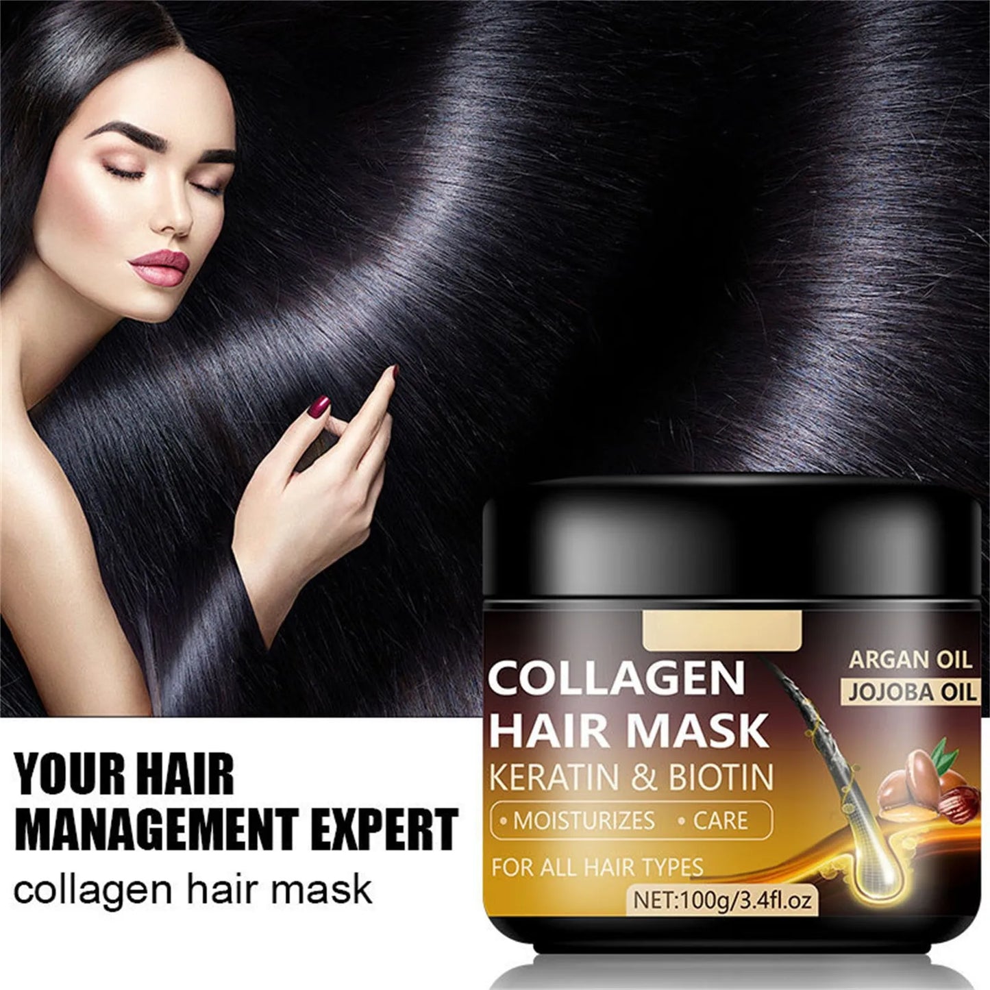 "💖 Transform your hair with the Collagen Non-Evaporation Mask! This game-changer deeply nourishes and repairs dry, damaged strands, leaving your locks soft, smooth, and revitalized.