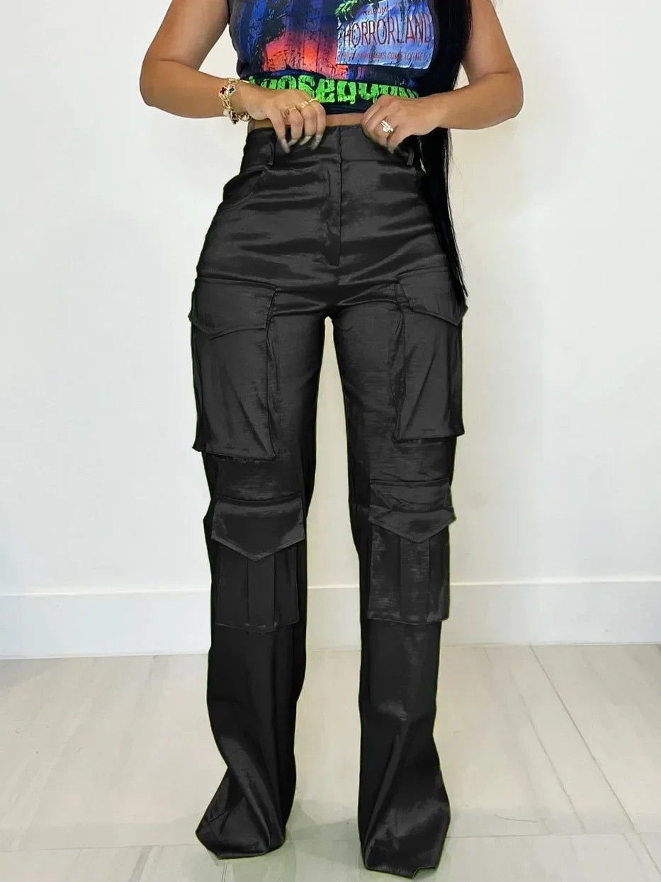 High Waist Cargo Pants | Women's Multi-Pocket Streetwear Overalls