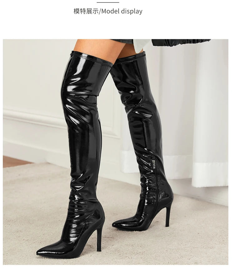 Elevate your style with these sexy over-the-knee boots featuring elegant stiletto heels and a sleek pointed toe design. Perfect for adding a touch of sophistication to any outfit!