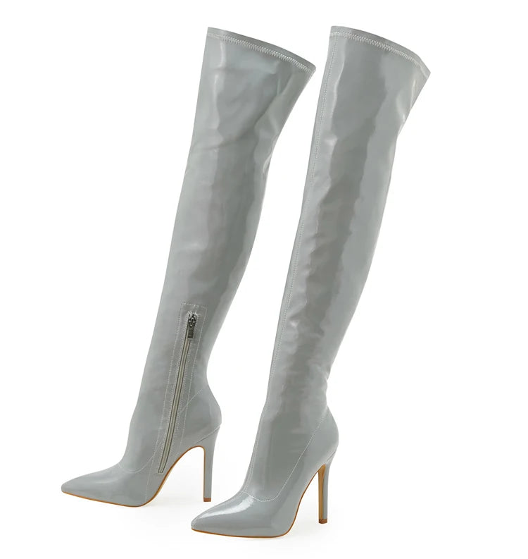 Elevate your style with these sexy over-the-knee boots featuring elegant stiletto heels and a sleek pointed toe design. Perfect for adding a touch of sophistication to any outfit!