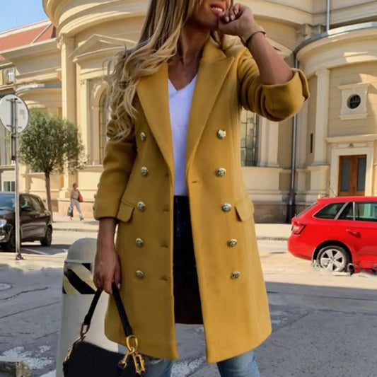 **"Women's Wool Double-Breasted Overcoat"**  
Stay timelessly chic with Tye Meshun's wool overcoat. Featuring a pure color design, turn-down collar, and classic double-breasted style, this long-sleeve coat is perfect for laye