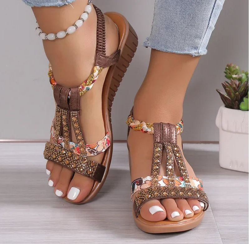 **"Women's Bohemian Rhinestone Wedge Sandals"**  
Turn heads with Tye Meshun's flirty rhinestone wedge sandals! These playful platforms sparkle with boho charm, offering cushioned comfort and a breezy peep-toe design. Slip th