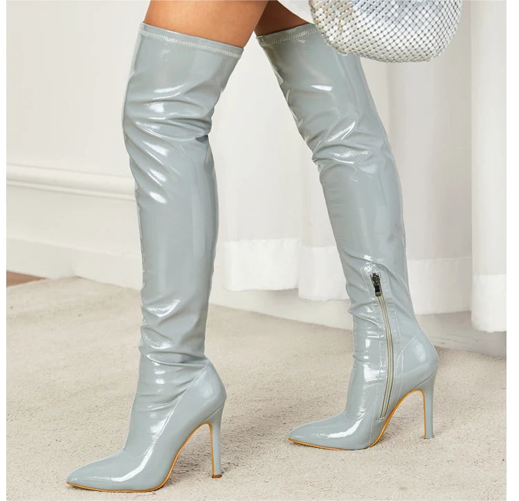 Elevate your style with these sexy over-the-knee boots featuring elegant stiletto heels and a sleek pointed toe design. Perfect for adding a touch of sophistication to any outfit!