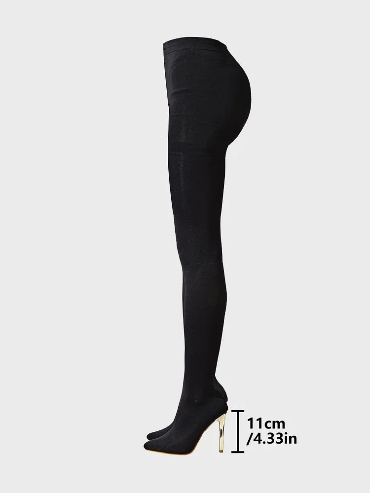 Discover Aneikeh's chic stretch fabric pantyhose, a fashion-forward choice for women. These thigh-high shoes with heels are perfect for adding a touch of street-style elegance to any outfit.