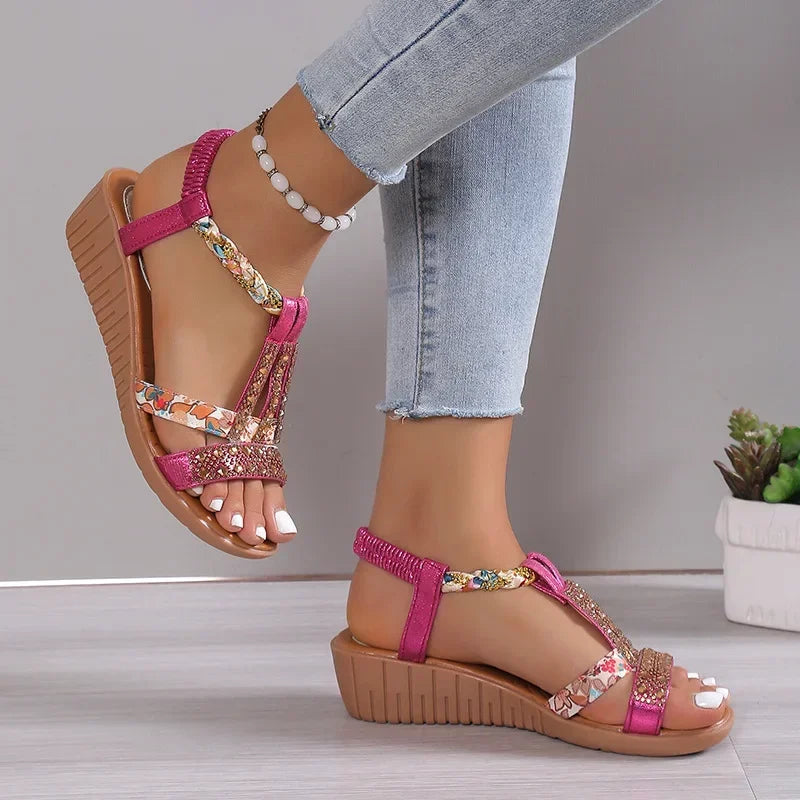 **"Women's Bohemian Rhinestone Wedge Sandals"**  
Turn heads with Tye Meshun's flirty rhinestone wedge sandals! These playful platforms sparkle with boho charm, offering cushioned comfort and a breezy peep-toe design. Slip th