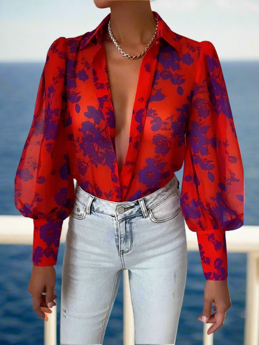 Discover elegant blouses with print button and lantern sleeves, perfect for a casual yet fashionable look. These loose-fitting ladies' tops offer both comfort and style for any occasion.