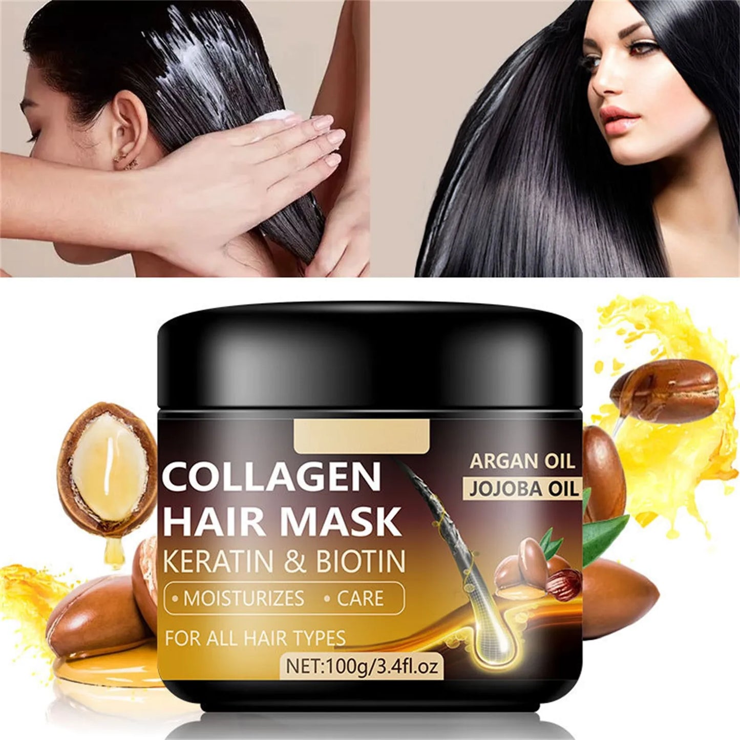 "💖 Transform your hair with the Collagen Non-Evaporation Mask! This game-changer deeply nourishes and repairs dry, damaged strands, leaving your locks soft, smooth, and revitalized.