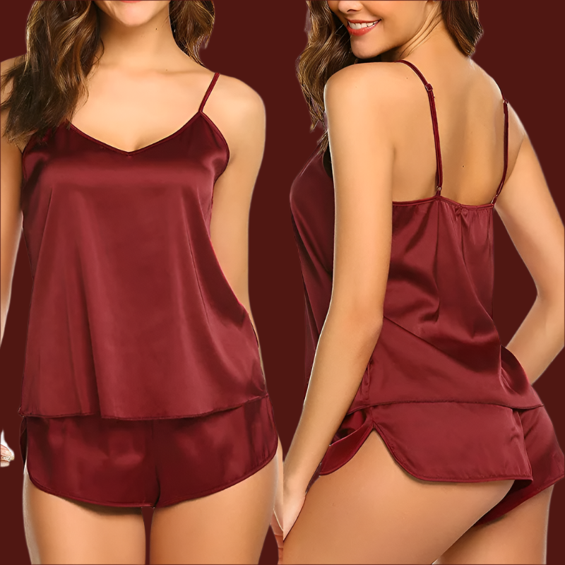 **"Women's Silk Satin Pajama Set"**  
Relax in style with Tye Meshun's silk satin pajama set. This luxurious cami and shorts duo combines comfort and elegance, perfect for lounging or bedtime. Soft, breathable, and effortless