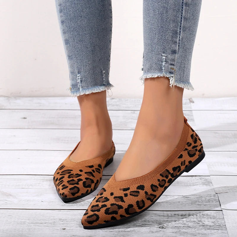 Discover the elegance of Houndstooth Knitted Ballet Flats, featuring a sleek point toe design. Indulge in the comfort of Mesh Moccasins and the bold style of Ladies' Leopard Loafers, all crafted with a soft touch for the mode