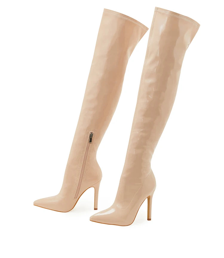 Elevate your style with these sexy over-the-knee boots featuring elegant stiletto heels and a sleek pointed toe design. Perfect for adding a touch of sophistication to any outfit!