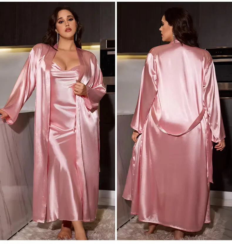 **"Women's Pink Satin Wedding Robe"**  
Wrap yourself in romance with Tye Meshun's elegant satin long robe. Perfect for brides, plus-size silhouettes, or casual loungewear, this kimono-inspired gown exudes effortless glamour.