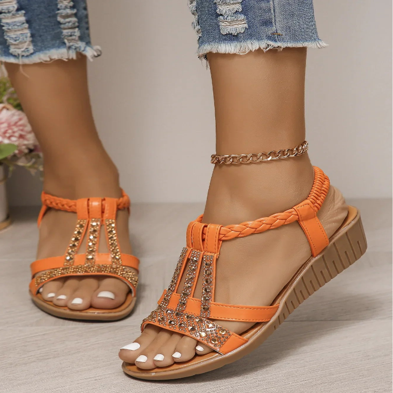 **"Women's Bohemian Rhinestone Wedge Sandals"**  
Turn heads with Tye Meshun's flirty rhinestone wedge sandals! These playful platforms sparkle with boho charm, offering cushioned comfort and a breezy peep-toe design. Slip th