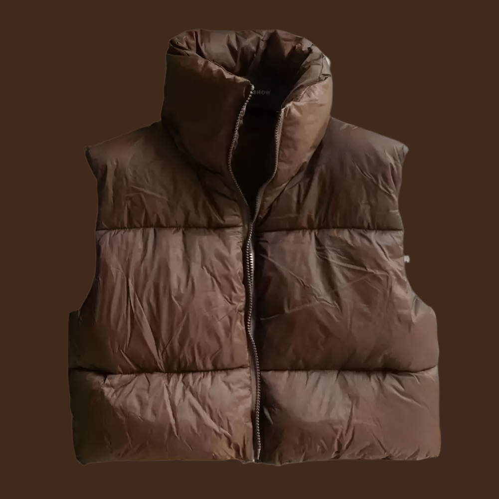 Fashionable Women's Cropped Puffer Vest: A Warm, Solid-Colored, Lightweight, Sleeveless Zippered Down Jacket for Winter Outerwear and Street Style