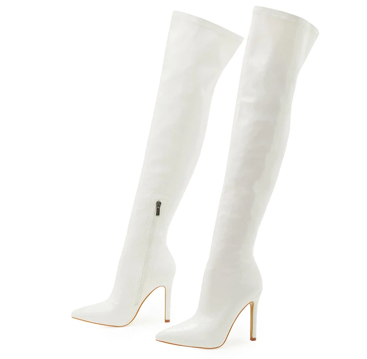 Elevate your style with these sexy over-the-knee boots featuring elegant stiletto heels and a sleek pointed toe design. Perfect for adding a touch of sophistication to any outfit!