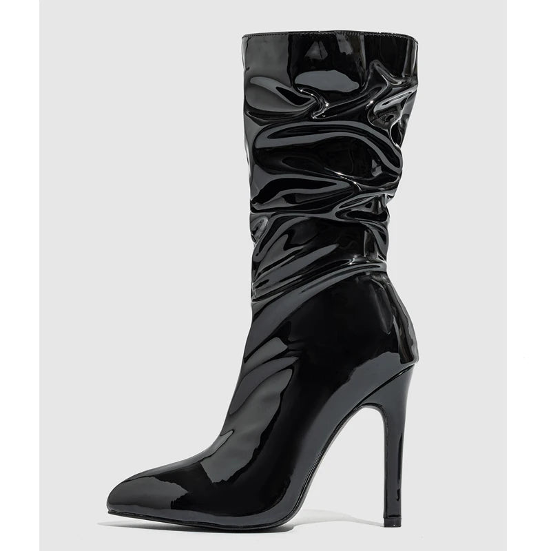 Step into the season with Aneikeh Fashion's sleek patent leather pleated ankle boots. Perfect for women who want to combine style with comfort this autumn and winter, these boots feature a chic pointed toe and slender high he