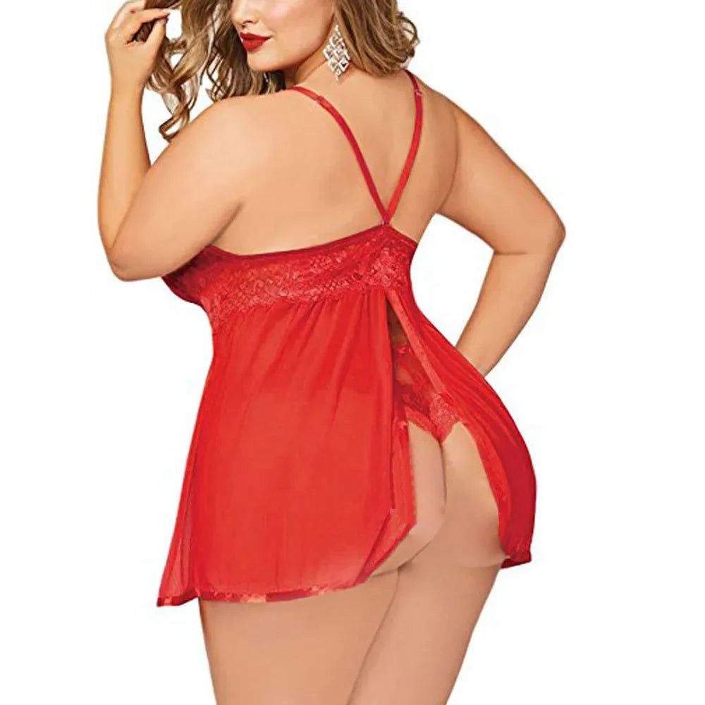 Hot Sale: Plus Size Black Lace Babydoll – Deep V & Open Back Lingerie