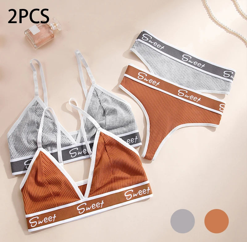 **"Wireless Ribbed Cotton Underwear Set"**  
Experience the perfect blend of comfort and allure with Tye Meshun's wireless ribbed cotton underwear set. Featuring a flattering triangle cup and thong silhouette, this no-steel-r