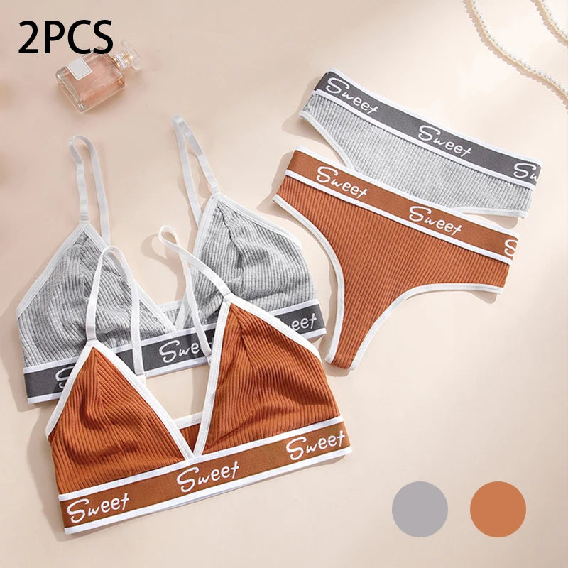 **"Wireless Ribbed Cotton Underwear Set"**  
Experience the perfect blend of comfort and allure with Tye Meshun's wireless ribbed cotton underwear set. Featuring a flattering triangle cup and thong silhouette, this no-steel-r