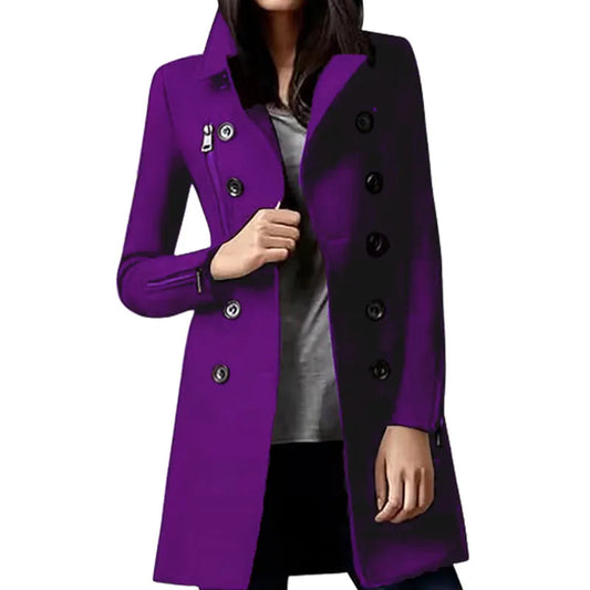 **"Women's Long Woolen Coat – Double-Breasted with Zipper Cuffs"**  
Stay stylish and cozy with Tye Meshun's long woolen coat. Featuring a timeless double-breasted design, zipper cuffs, and convenient multi-pocket details,