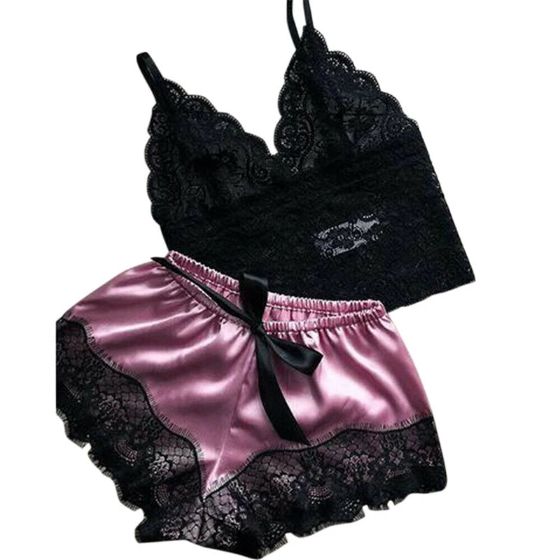 Tye Meshun’s 2PC Lace Sleepwear – Sexy Babydoll & Shorts Set