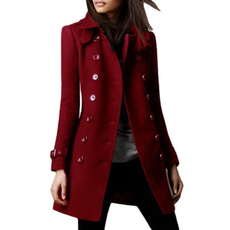 Discover the chic Autumn-Winter woolen jacket coat for women, featuring a stylish turn-down neck, long sleeves, and a double-breasted design for a fashionably loose fit.