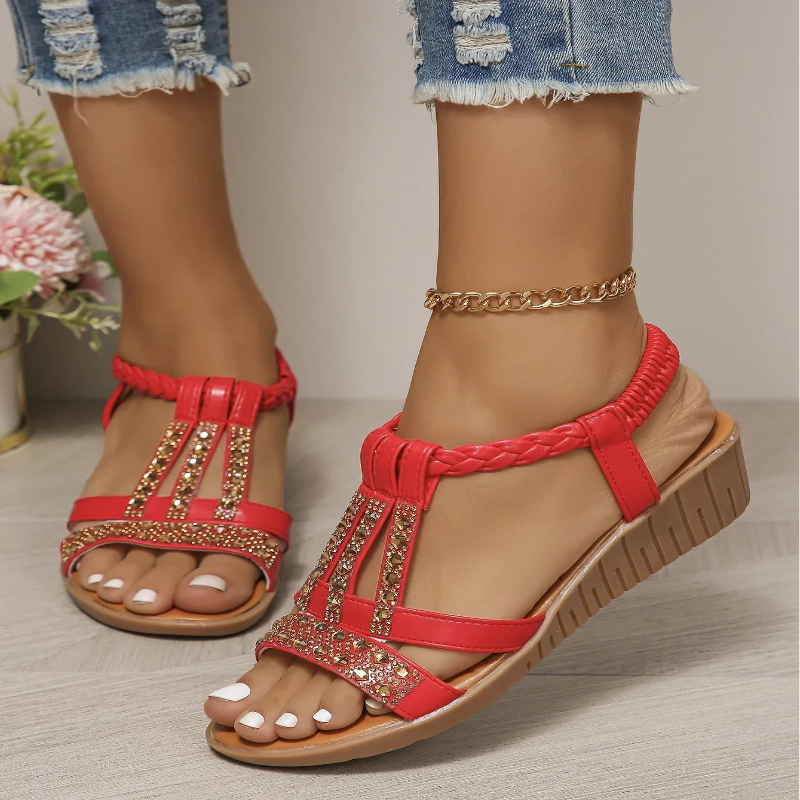 **"Women's Bohemian Rhinestone Wedge Sandals"**  
Turn heads with Tye Meshun's flirty rhinestone wedge sandals! These playful platforms sparkle with boho charm, offering cushioned comfort and a breezy peep-toe design. Slip th