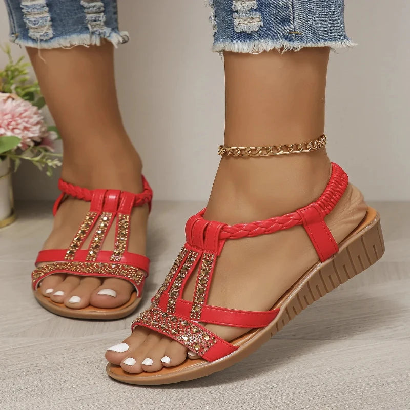 **"Women's Bohemian Rhinestone Wedge Sandals"**  
Turn heads with Tye Meshun's flirty rhinestone wedge sandals! These playful platforms sparkle with boho charm, offering cushioned comfort and a breezy peep-toe design. Slip th