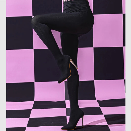 Discover Aneikeh's chic stretch fabric pantyhose, a fashion-forward choice for women. These thigh-high shoes with heels are perfect for adding a touch of street-style elegance to any outfit.