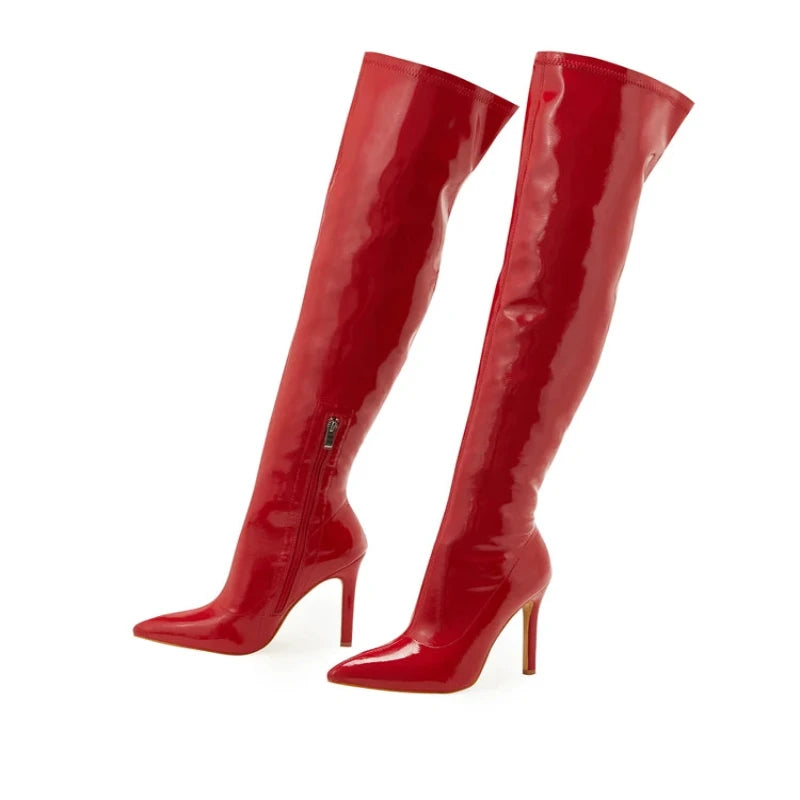 Elevate your style with these sexy over-the-knee boots featuring elegant stiletto heels and a sleek pointed toe design. Perfect for adding a touch of sophistication to any outfit!