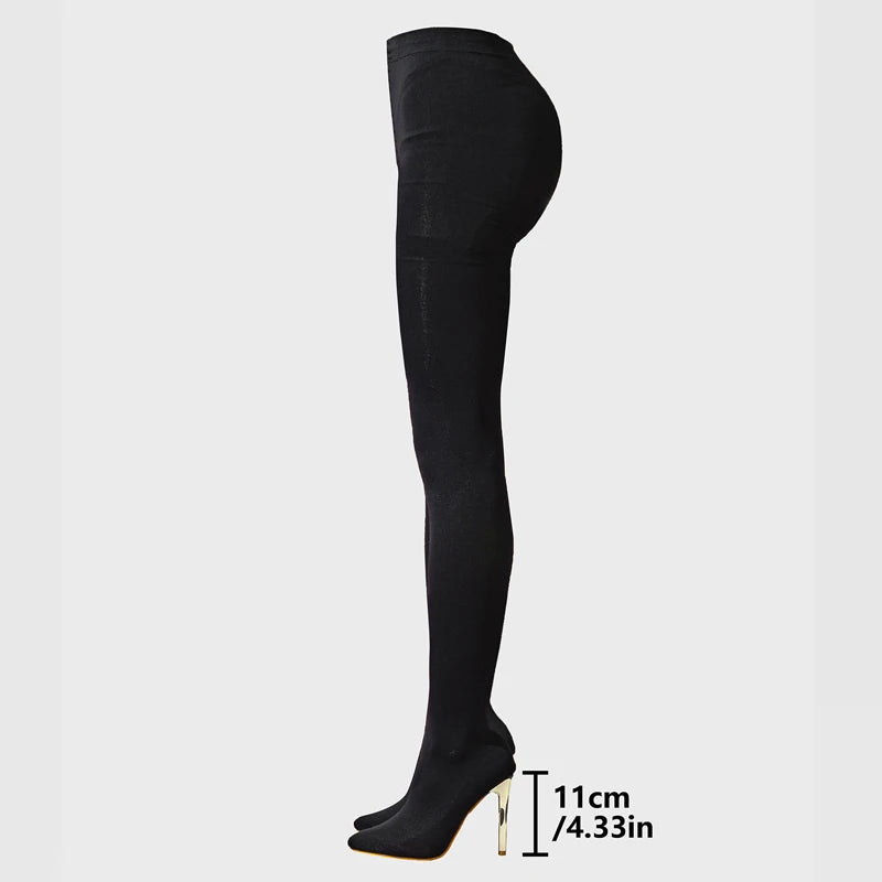 Discover Aneikeh's chic stretch fabric pantyhose, a fashion-forward choice for women. These thigh-high shoes with heels are perfect for adding a touch of street-style elegance to any outfit.