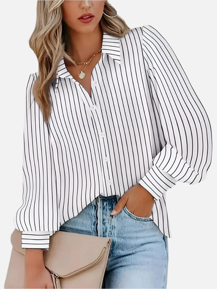 Discover the latest in women's fashion with our new striped, printed shirts. Perfect for spring, these casual long-sleeved, V-neck shirts embody urban street style and are a must-have for your daily wardrobe.