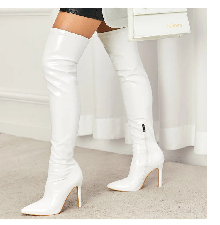 Elevate your style with these sexy over-the-knee boots featuring elegant stiletto heels and a sleek pointed toe design. Perfect for adding a touch of sophistication to any outfit!