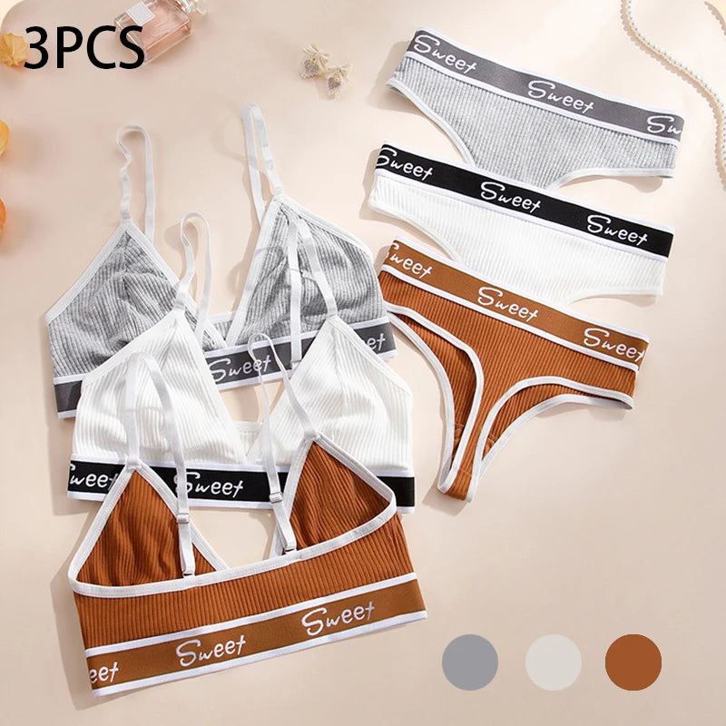 **"Wireless Ribbed Cotton Underwear Set"**  
Experience the perfect blend of comfort and allure with Tye Meshun's wireless ribbed cotton underwear set. Featuring a flattering triangle cup and thong silhouette, this no-steel-r