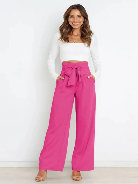 Women's High-Waisted Wide-Leg Pants: Elegant and Loose-Fitting Trousers for Office Work, Business, and Versatile Fashion.