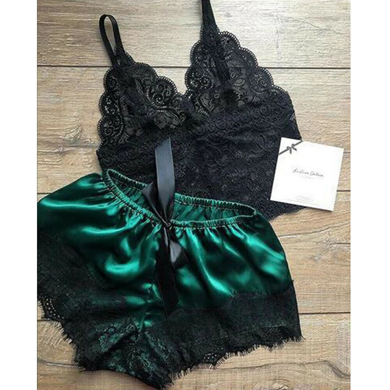 Tye Meshun’s 2PC Lace Sleepwear – Sexy Babydoll & Shorts Set