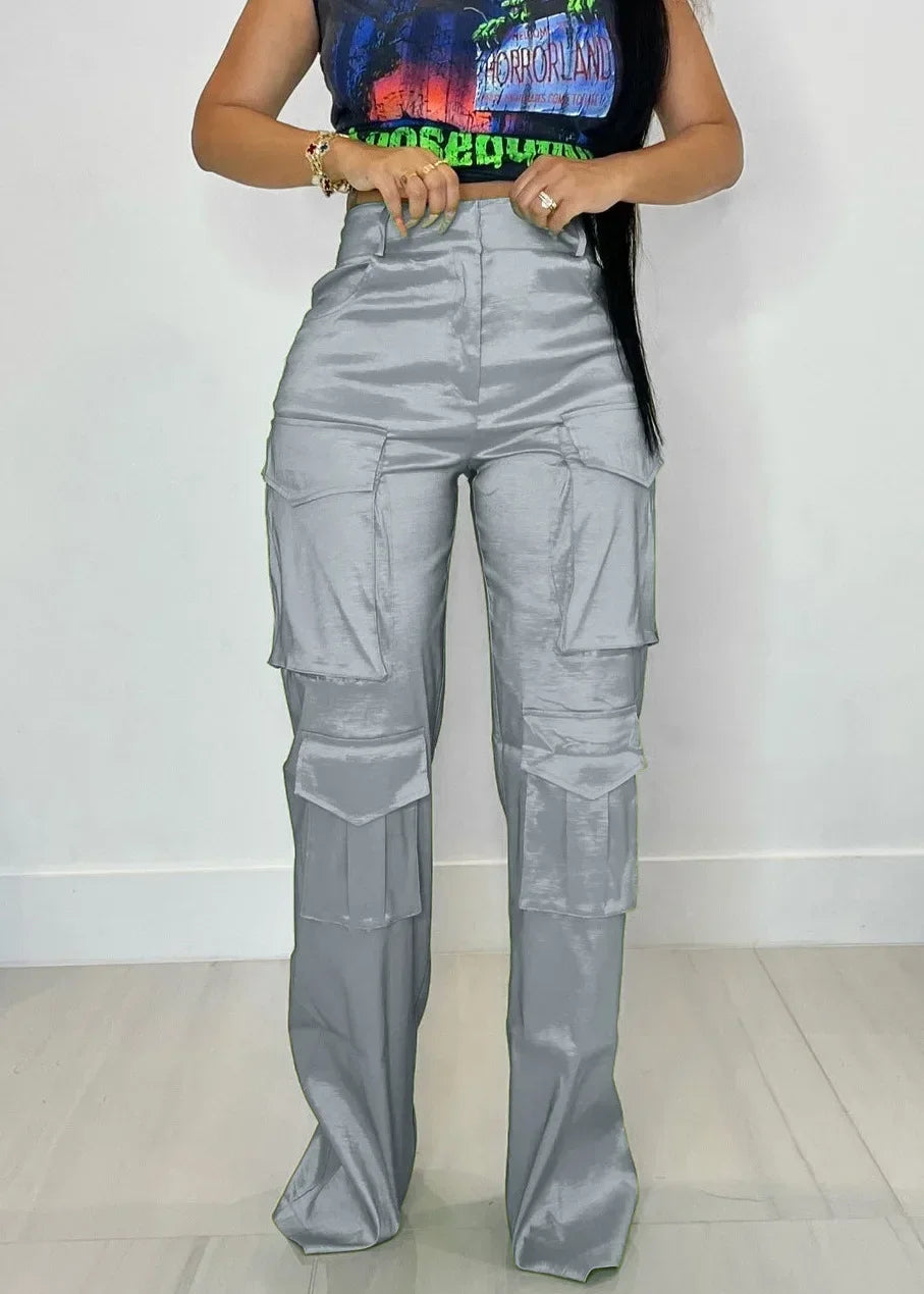 High Waist Cargo Pants | Women's Multi-Pocket Streetwear Overalls