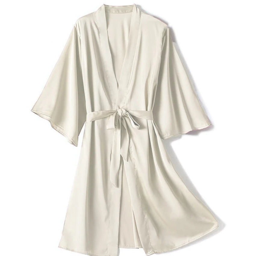 **"Satin Kimono Bathrobe Gown"**  
Embrace your sensual side with Tye Meshun’s satin kimono bathrobe. Silky, sleek, and irresistibly alluring, it drapes perfectly over your favorite lingerie, transforming every evening into